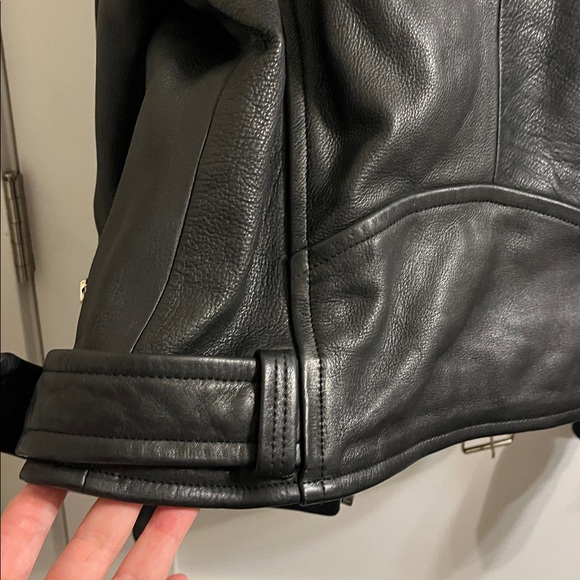 DREW Women’s Black leather moto jacket Size: L - Picture 5 of 9